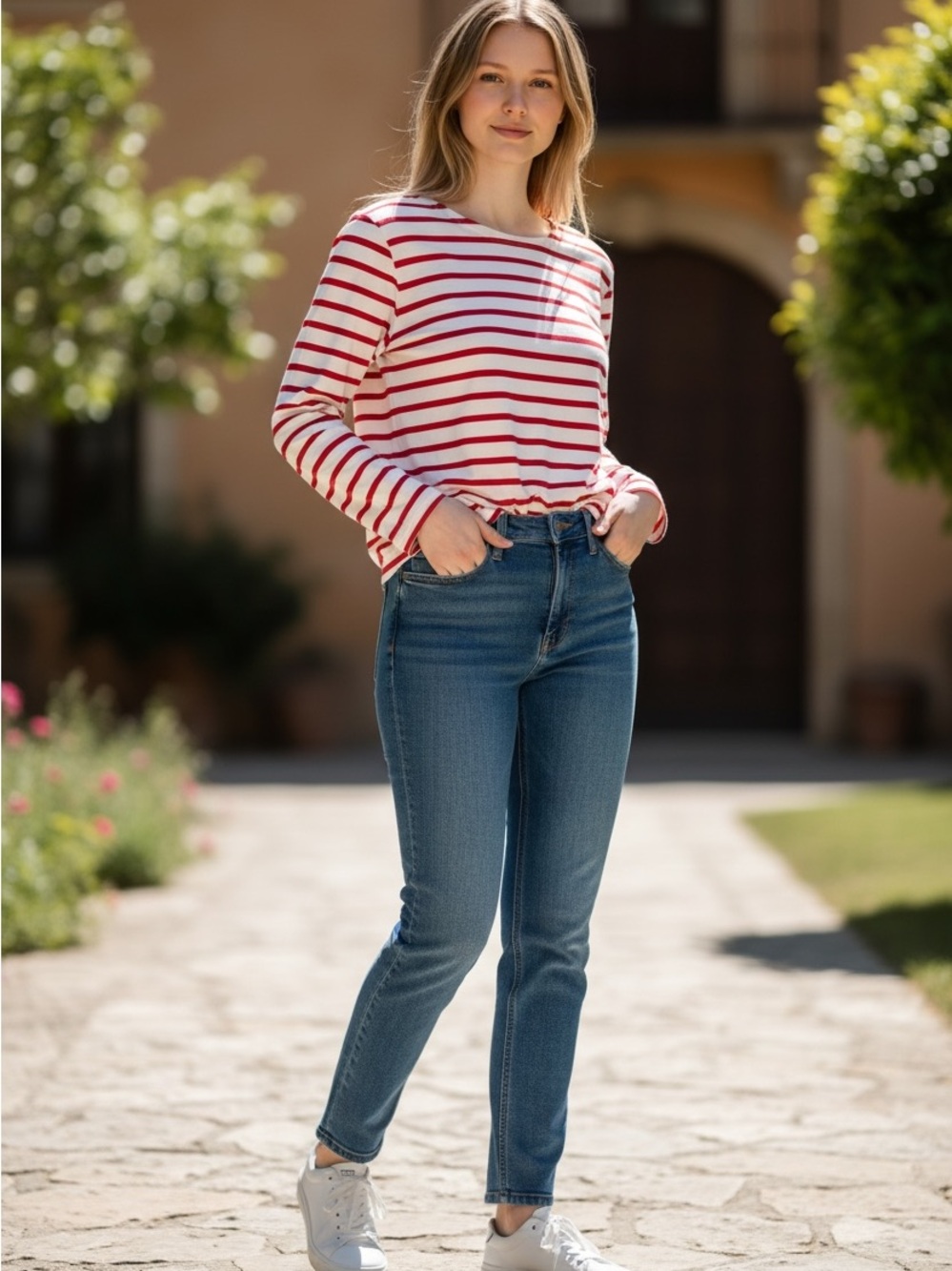 J. Crew Red and White Striped Long-Sleeve Tee
